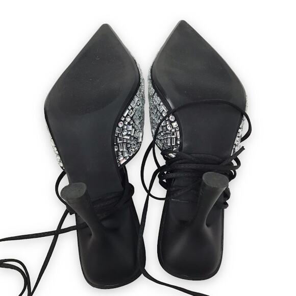 Steve Madden Ravesh Heels 8.5 Rhinestone Crystal Pointed Toe Strappy Ankle Tie - Picture 6 of 10